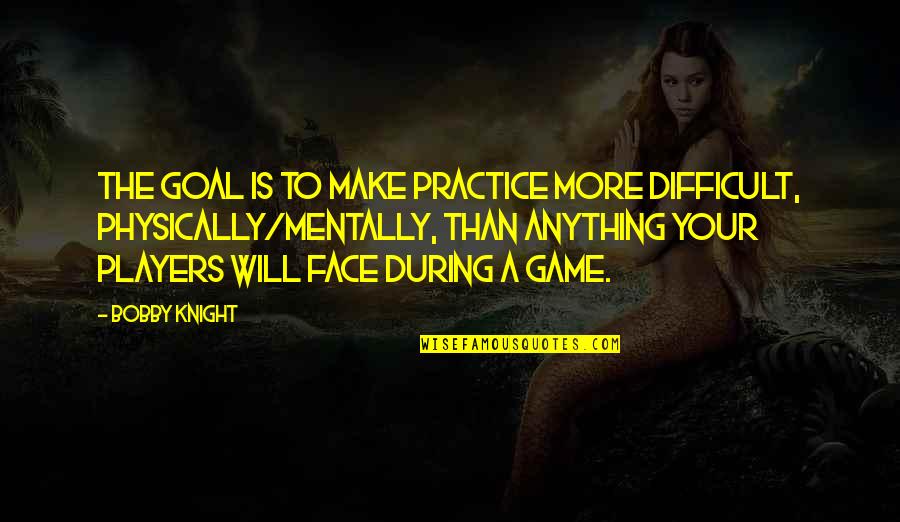 Best Basketball Players Quotes By Bobby Knight: The goal is to make practice more difficult, Best Basketball Players Quotes By Bobby Knight: The goal is to make practice more difficult,