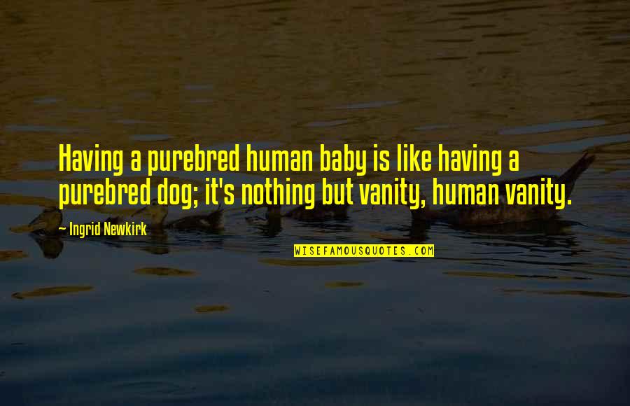 Best Birdcage Quotes By Ingrid Newkirk: Having a purebred human baby is like having