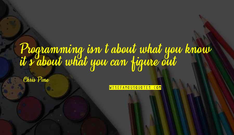 Best Coding Quotes By Chris Pine: Programming isn't about what you know; it's about