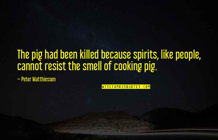 Best Cooking Quotes By Peter Matthiessen: The pig had been killed because spirits, like