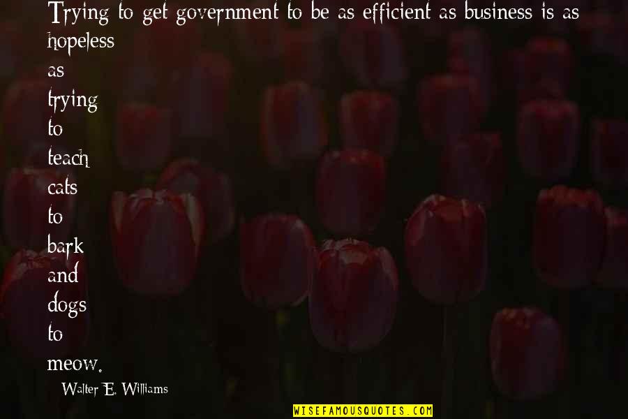 Best Dog And Cat Quotes By Walter E. Williams: Trying to get government to be as efficient