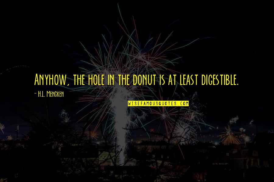 Best Donut Quotes By H.L. Mencken: Anyhow, the hole in the donut is at Best Donut Quotes By H.L. Mencken: Anyhow, the hole in the donut is at