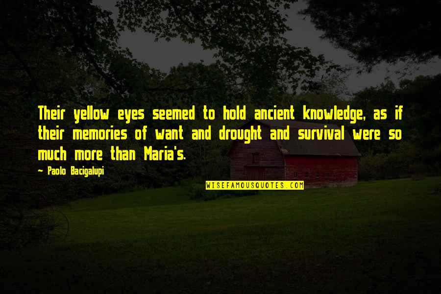 Best Drought 3 Quotes By Paolo Bacigalupi: Their yellow eyes seemed to hold ancient knowledge,