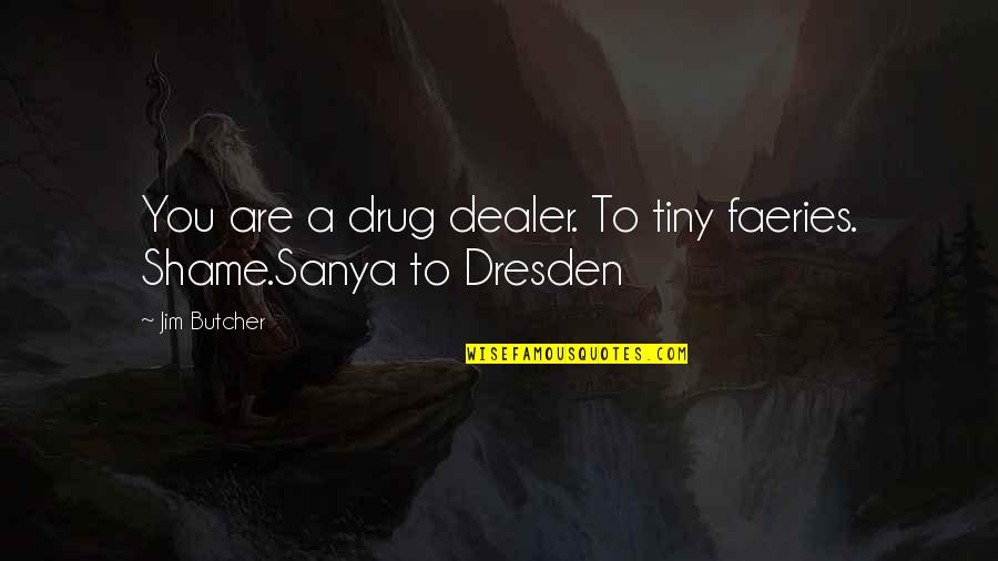Best Drug Dealer Quotes By Jim Butcher: You are a drug dealer. To tiny faeries.