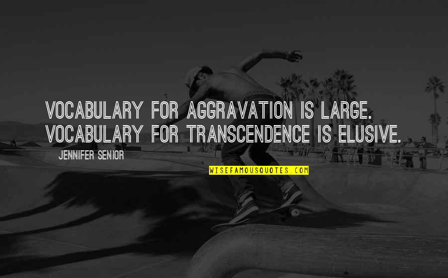 Best Elusive Quotes By Jennifer Senior: Vocabulary for aggravation is large. Vocabulary for transcendence