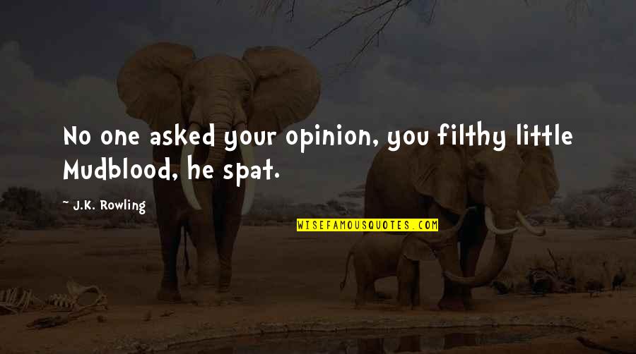 Best Filthy Quotes By J.K. Rowling: No one asked your opinion, you filthy little