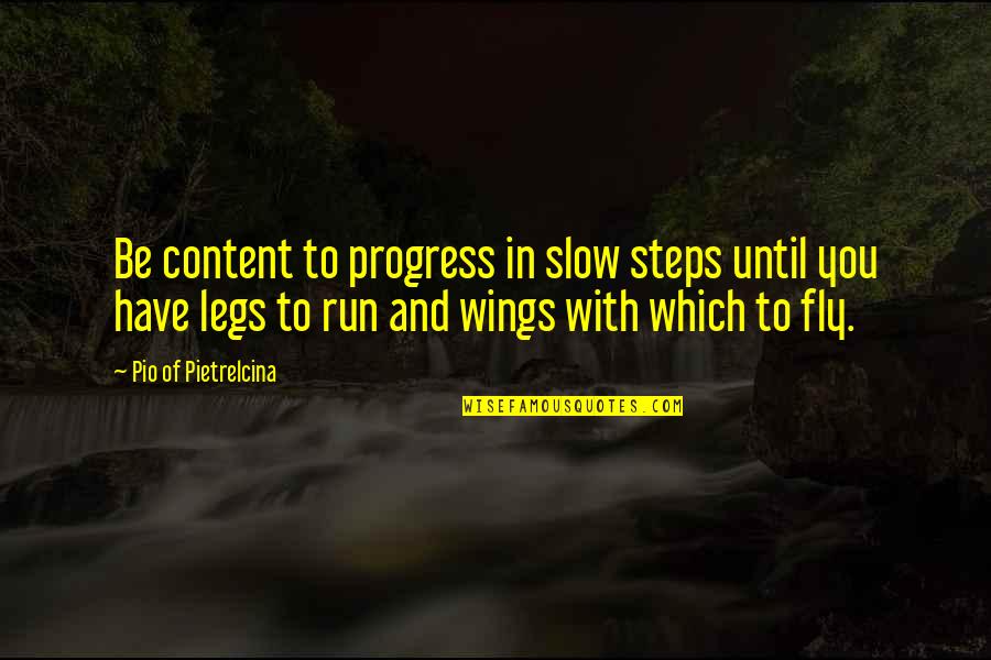 Best Fly Quotes By Pio Of Pietrelcina: Be content to progress in slow steps until