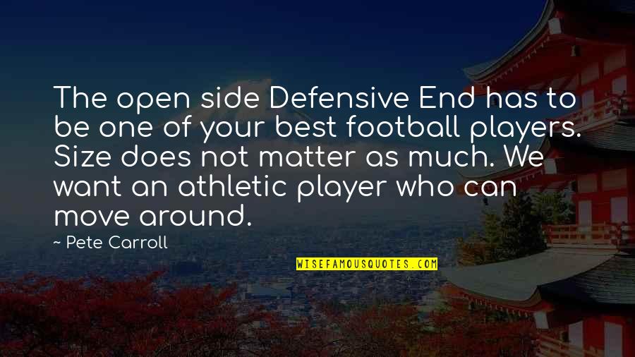 Best Football Quotes By Pete Carroll: The open side Defensive End has to be