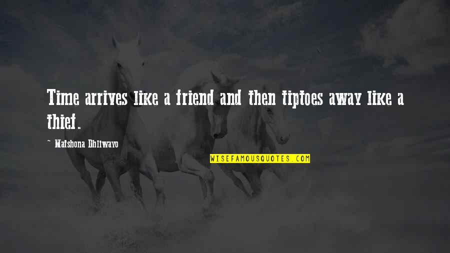 Best Friend Away Quotes By Matshona Dhliwayo: Time arrives like a friend and then tiptoes