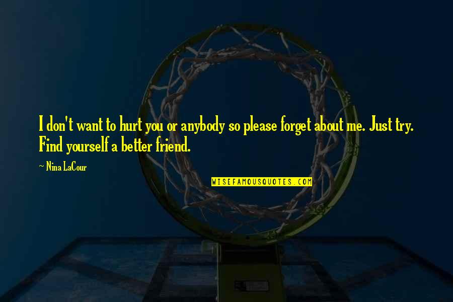 Best Friend Hurt Me Quotes By Nina LaCour: I don't want to hurt you or anybody Best Friend Hurt Me Quotes By Nina LaCour: I don't want to hurt you or anybody