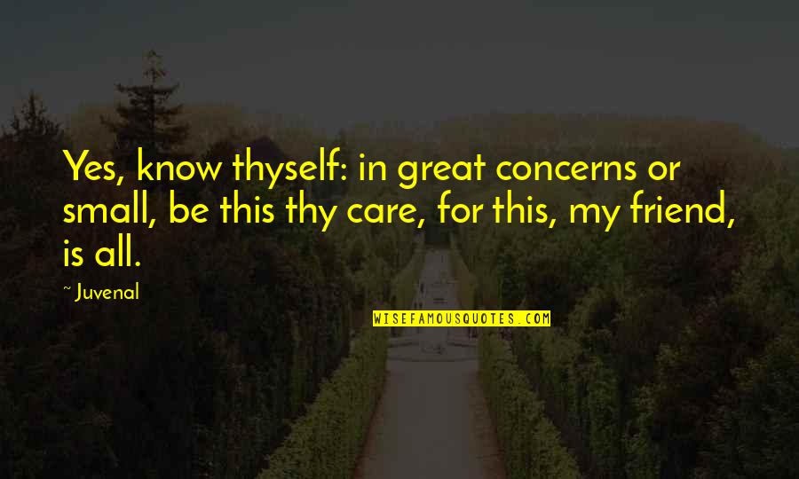 Best Friend Small Quotes By Juvenal: Yes, know thyself: in great concerns or small, Best Friend Small Quotes By Juvenal: Yes, know thyself: in great concerns or small,