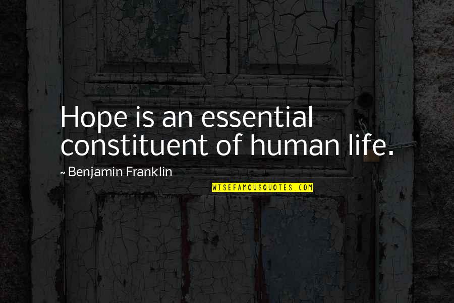 Best Friends Hurting Quotes By Benjamin Franklin: Hope is an essential constituent of human life.
