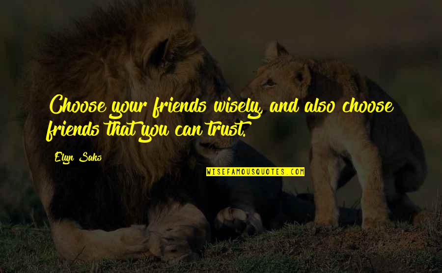 Best Friends You Can Trust Quotes By Elyn Saks: Choose your friends wisely, and also choose friends