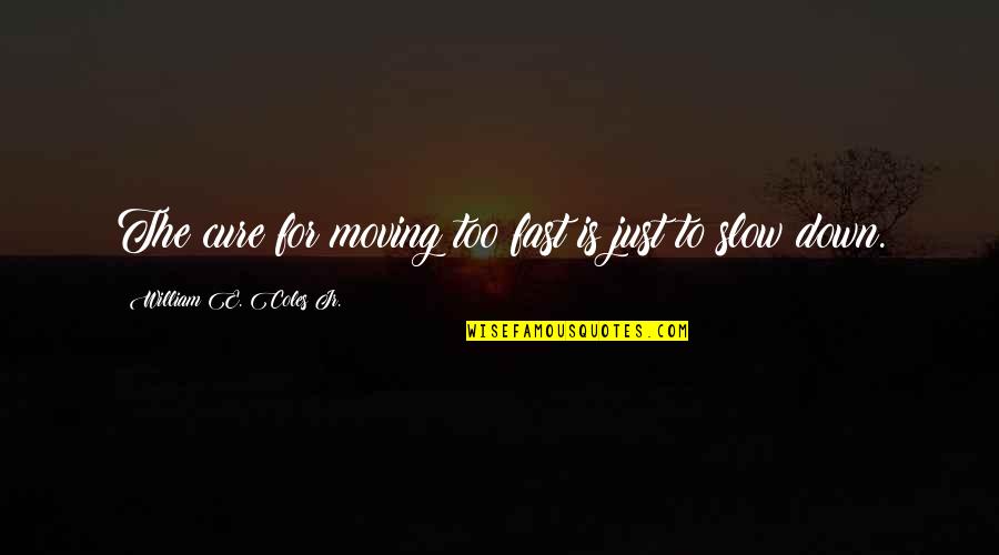 Best Funny Moving On Quotes By William E. Coles Jr.: The cure for moving too fast is just