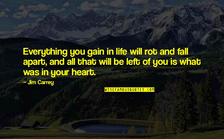 Best Gains Quotes By Jim Carrey: Everything you gain in life will rot and