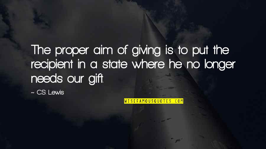 Best Gift Giving Quotes By C.S. Lewis: The proper aim of giving is to put