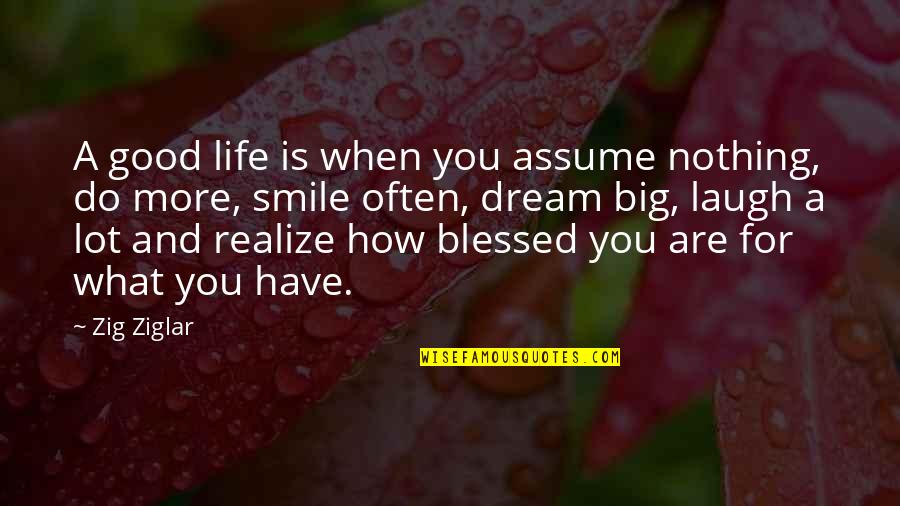 Best Good Smile Quotes By Zig Ziglar: A good life is when you assume nothing,
