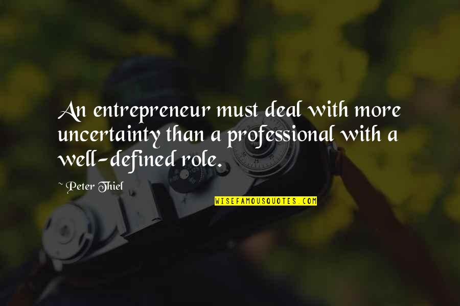 Best Gud Night Quotes By Peter Thiel: An entrepreneur must deal with more uncertainty than