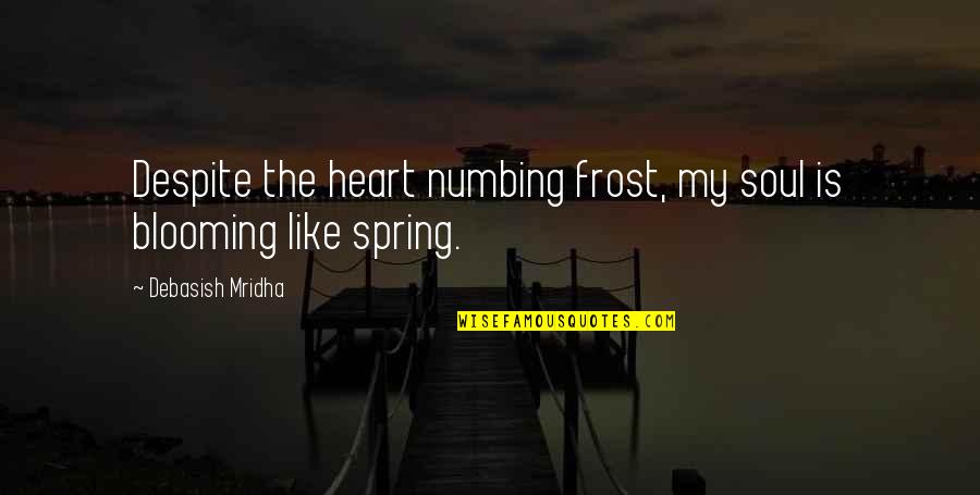 Best Heart And Soul Quotes By Debasish Mridha: Despite the heart numbing frost, my soul is Best Heart And Soul Quotes By Debasish Mridha: Despite the heart numbing frost, my soul is