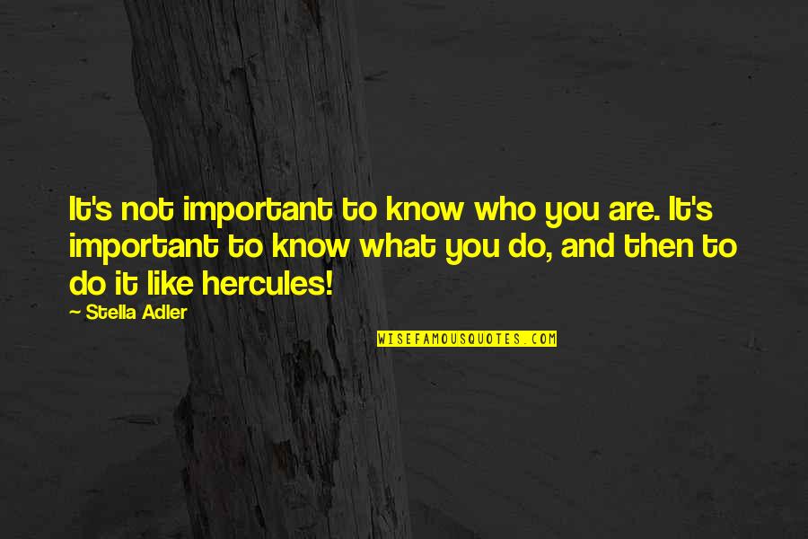 Best Hercules Quotes By Stella Adler: It's not important to know who you are. Best Hercules Quotes By Stella Adler: It's not important to know who you are.