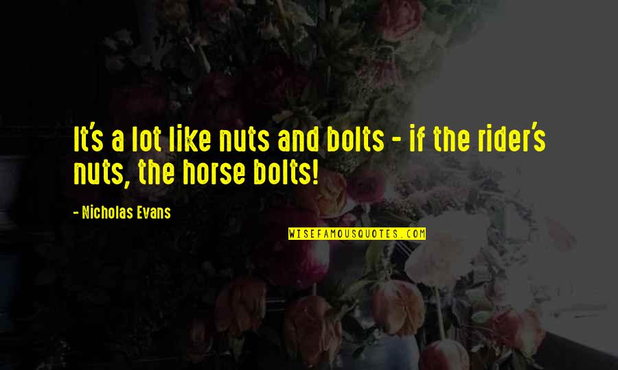 Best Horse And Rider Quotes By Nicholas Evans: It's a lot like nuts and bolts -