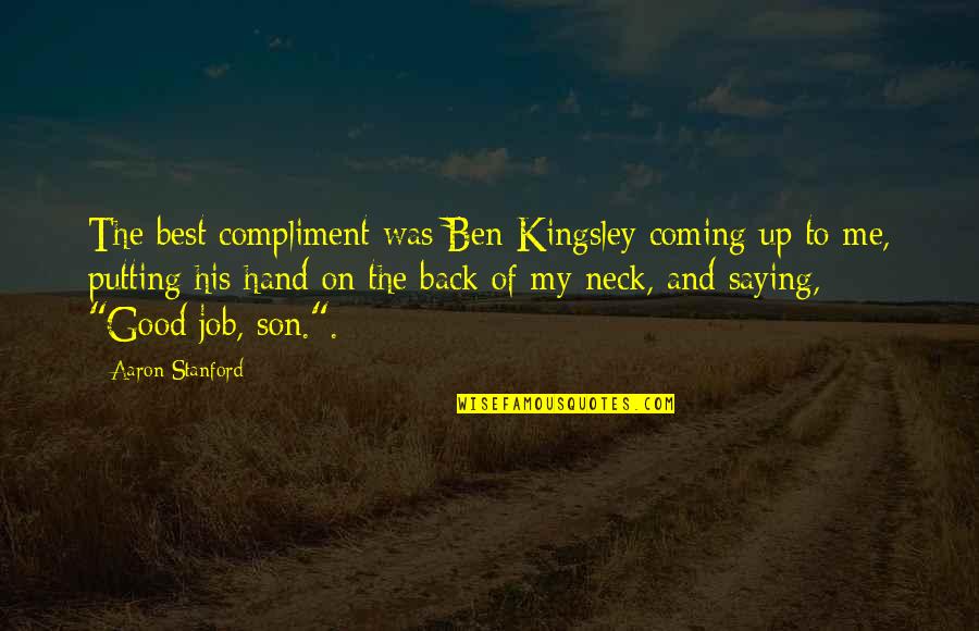 Best Job Quotes By Aaron Stanford: The best compliment was Ben Kingsley coming up