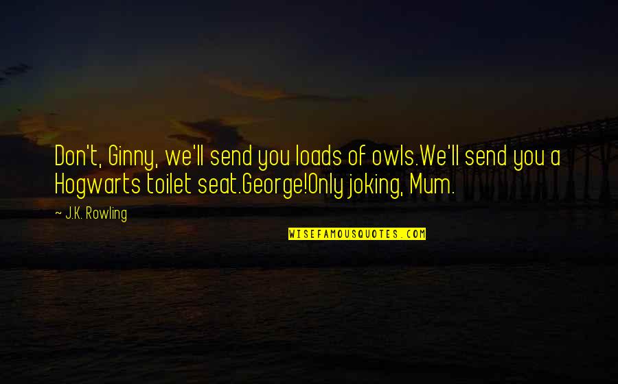 Best Joking Quotes By J.K. Rowling: Don't, Ginny, we'll send you loads of owls.We'll