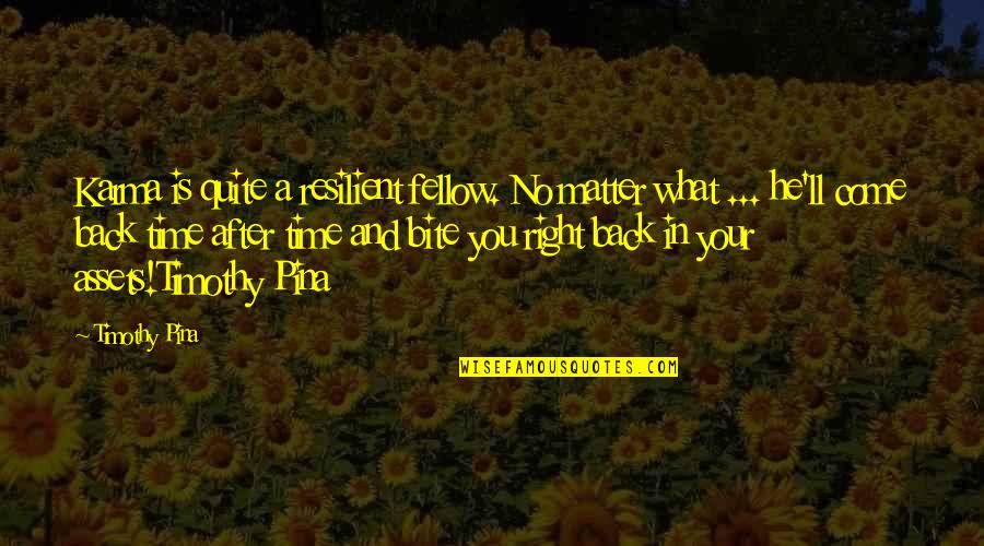 Best Karma Quotes By Timothy Pina: Karma is quite a resilient fellow. No matter Best Karma Quotes By Timothy Pina: Karma is quite a resilient fellow. No matter
