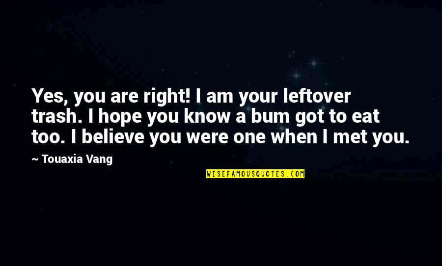 Best Leftover Quotes By Touaxia Vang: Yes, you are right! I am your leftover