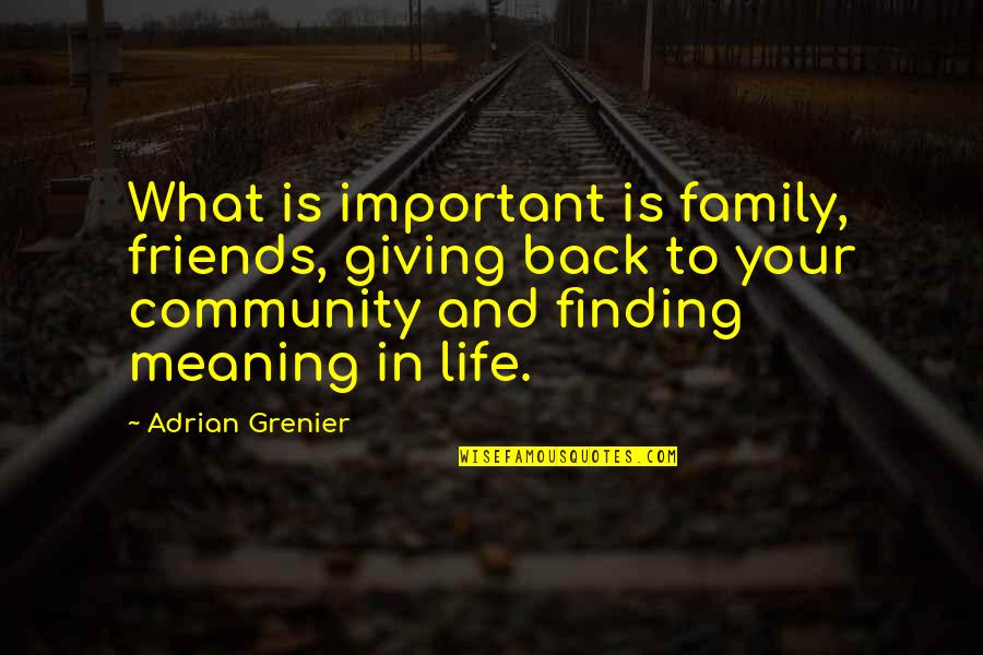 Best Life Meaning Quotes By Adrian Grenier: What is important is family, friends, giving back