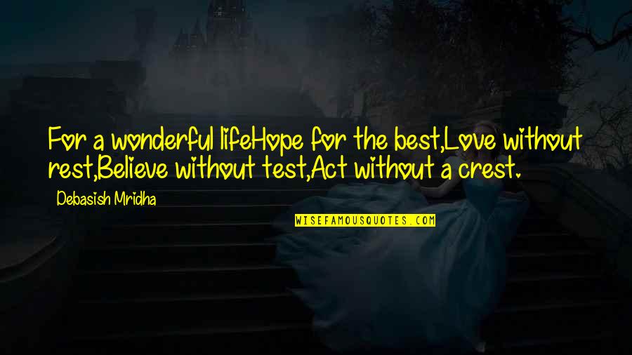 Best Life Truth Quotes By Debasish Mridha: For a wonderful lifeHope for the best,Love without