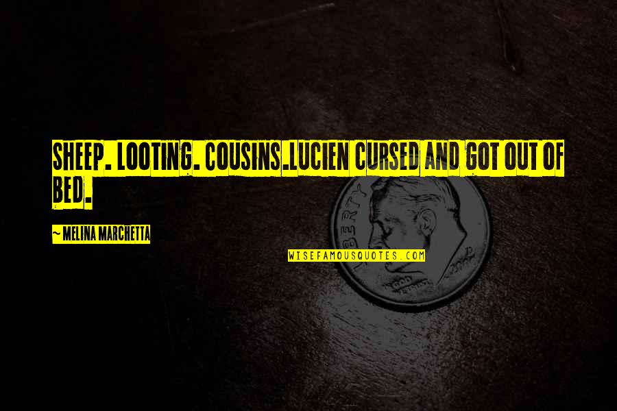 Best Looting Quotes By Melina Marchetta: Sheep. Looting. Cousins.Lucien cursed and got out of Best Looting Quotes By Melina Marchetta: Sheep. Looting. Cousins.Lucien cursed and got out of