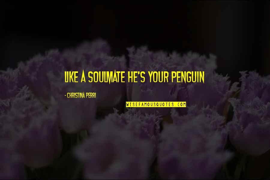 Best Love Soulmate Quotes By Christina Perri: like a soulmate he's your penguin