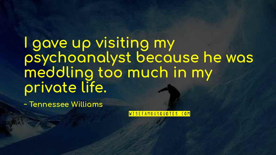 Best Meddling Quotes By Tennessee Williams: I gave up visiting my psychoanalyst because he