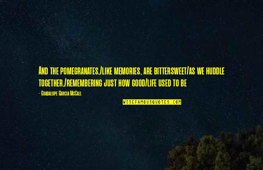 Best Memories In My Life Quotes By Guadalupe Garcia McCall: And the pomegranates,/like memories, are bittersweet/as we huddle