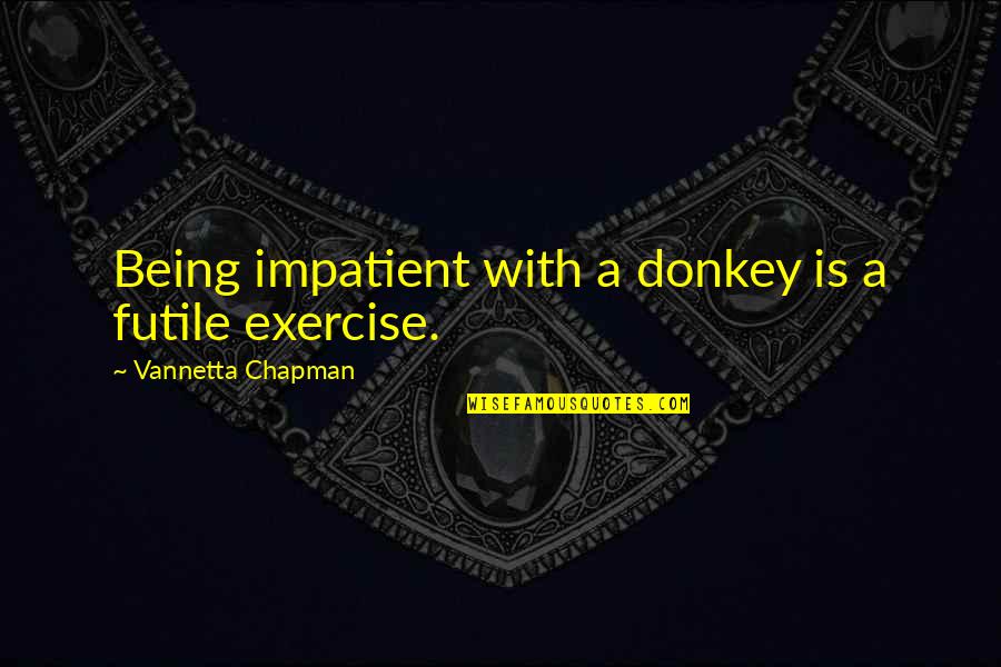 Best Moments With Family Quotes By Vannetta Chapman: Being impatient with a donkey is a futile