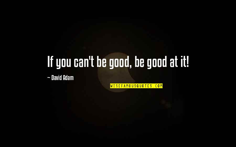 Best Mr Peanutbutter Quotes By David Adam: If you can't be good, be good at Best Mr Peanutbutter Quotes By David Adam: If you can't be good, be good at