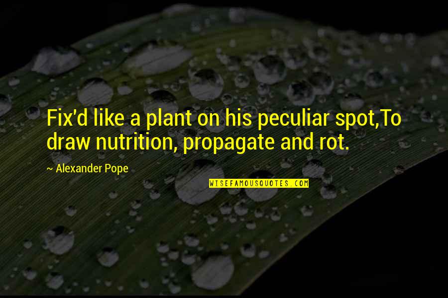 Best Nutrition Quotes By Alexander Pope: Fix'd like a plant on his peculiar spot,To