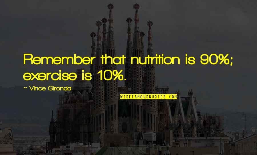 Best Nutrition Quotes By Vince Gironda: Remember that nutrition is 90%; exercise is 10%.