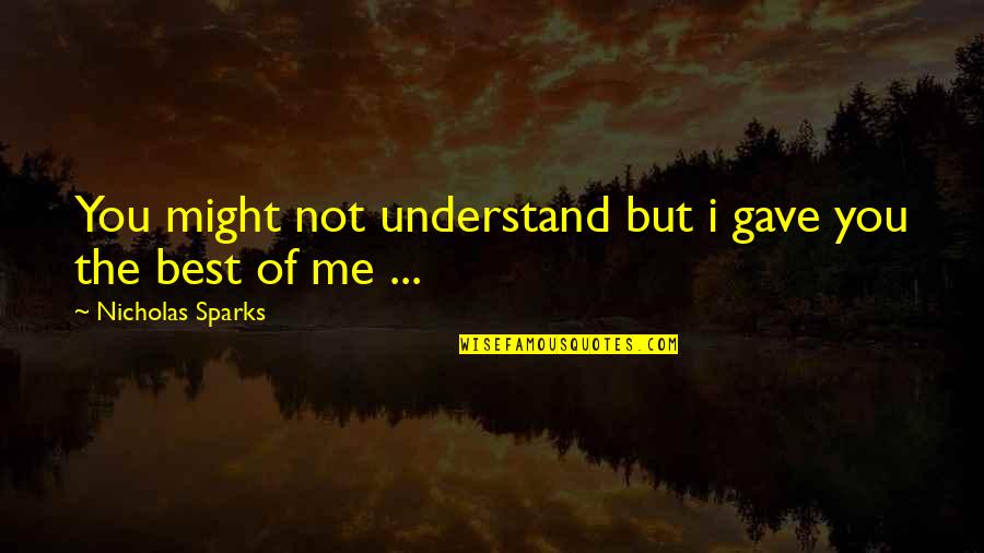 Best Of Me Nicholas Sparks Quotes By Nicholas Sparks: You might not understand but i gave you