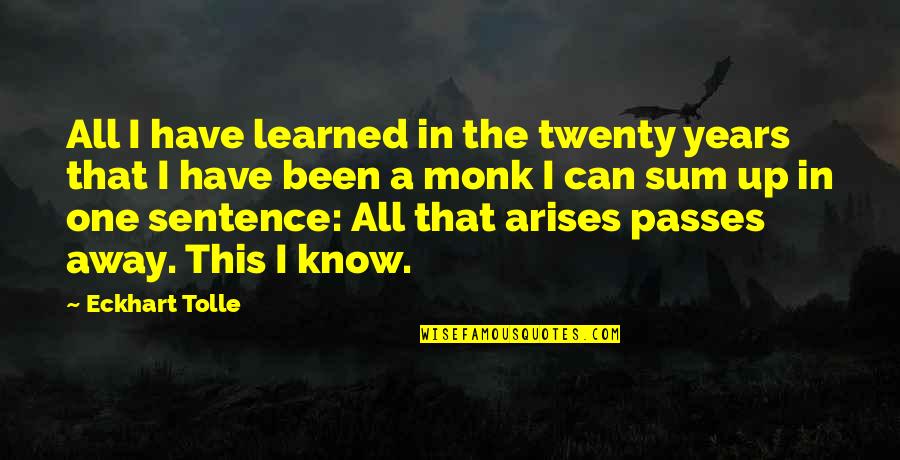 Best One Sentence Quotes By Eckhart Tolle: All I have learned in the twenty years