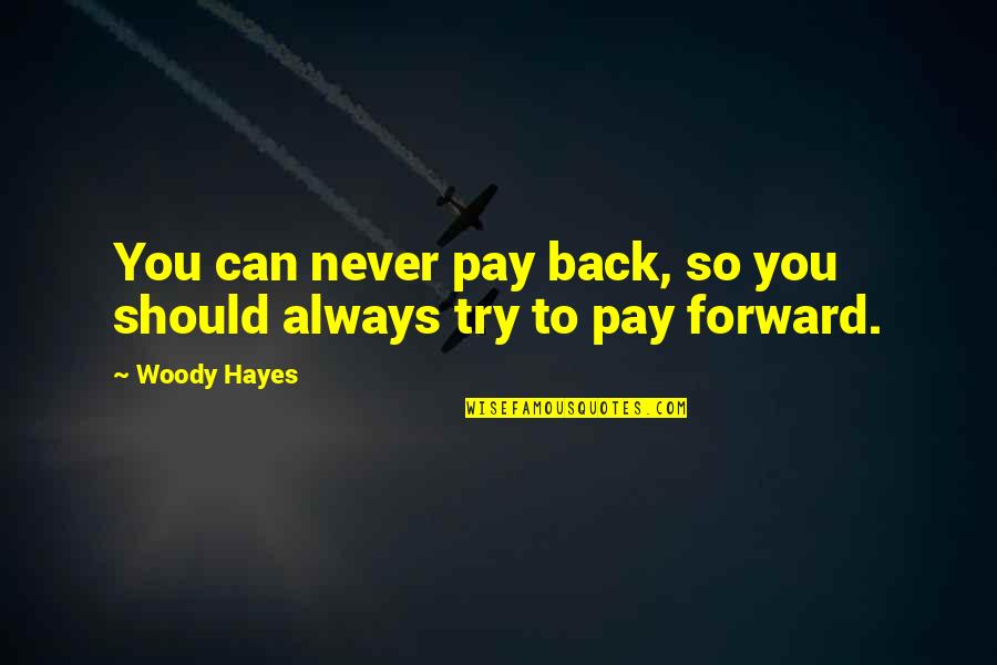 Best Pay It Forward Quotes By Woody Hayes: You can never pay back, so you should