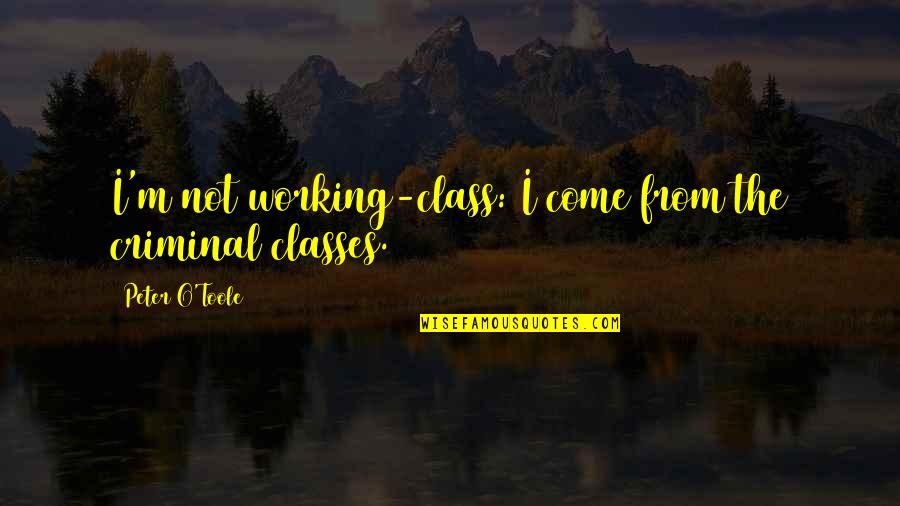 Best Peter O'toole Quotes By Peter O'Toole: I'm not working-class: I come from the criminal Best Peter O'toole Quotes By Peter O'Toole: I'm not working-class: I come from the criminal