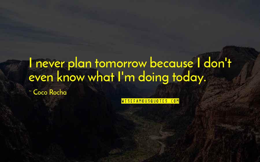 Best Plan B Quotes By Coco Rocha: I never plan tomorrow because I don't even