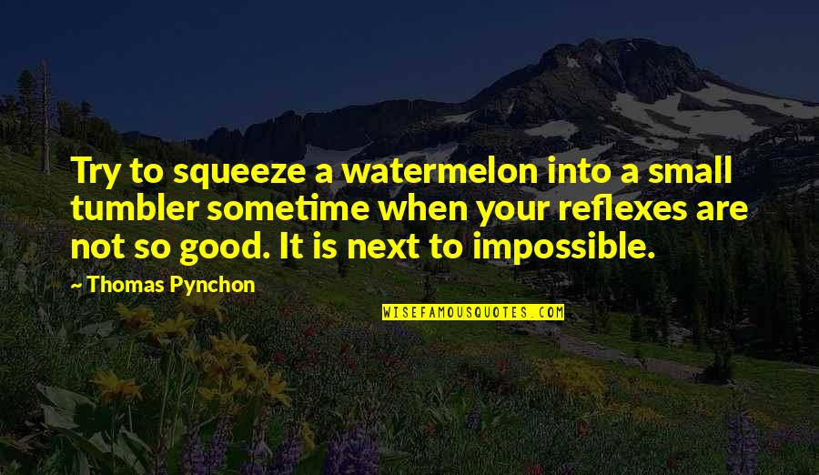 Best Pynchon Quotes By Thomas Pynchon: Try to squeeze a watermelon into a small