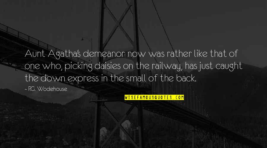 Best Railway Quotes By P.G. Wodehouse: Aunt Agatha's demeanor now was rather like that Best Railway Quotes By P.G. Wodehouse: Aunt Agatha's demeanor now was rather like that