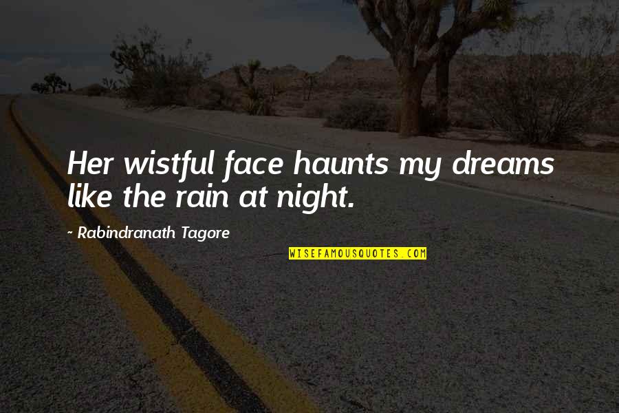 Best Rain Quotes By Rabindranath Tagore: Her wistful face haunts my dreams like the