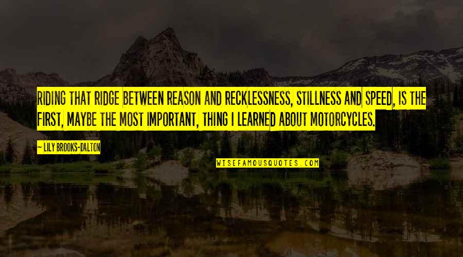 Best Riding Quotes By Lily Brooks-Dalton: Riding that ridge between reason and recklessness, stillness Best Riding Quotes By Lily Brooks-Dalton: Riding that ridge between reason and recklessness, stillness