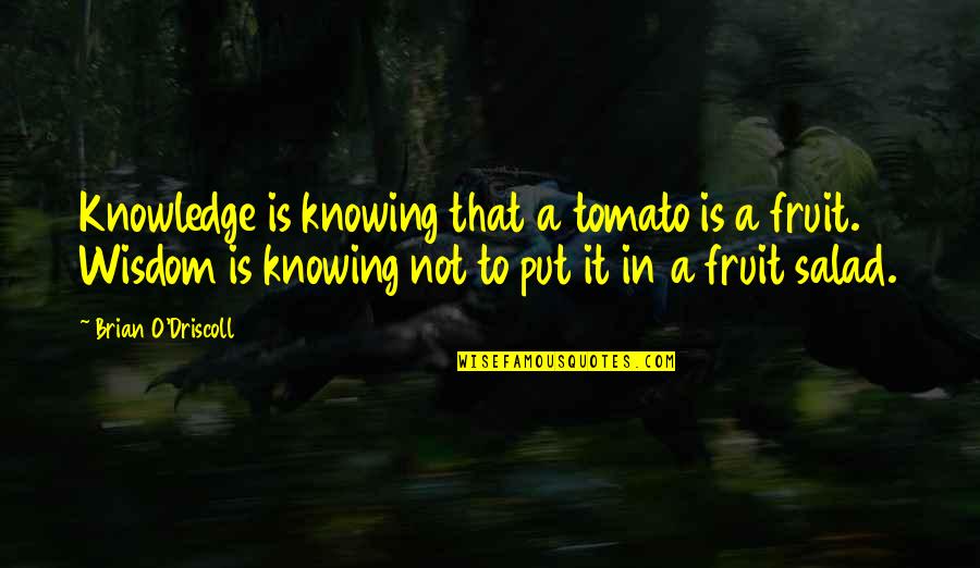 Best Salad Quotes By Brian O'Driscoll: Knowledge is knowing that a tomato is a