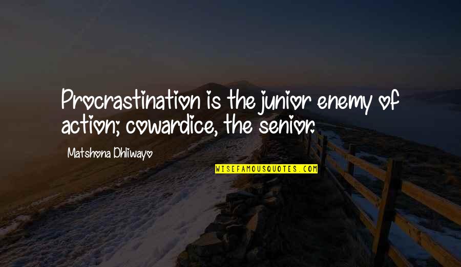 Best Senior Quotes By Matshona Dhliwayo: Procrastination is the junior enemy of action; cowardice, Best Senior Quotes By Matshona Dhliwayo: Procrastination is the junior enemy of action; cowardice,